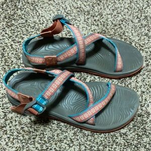 Chacos—blue and orange